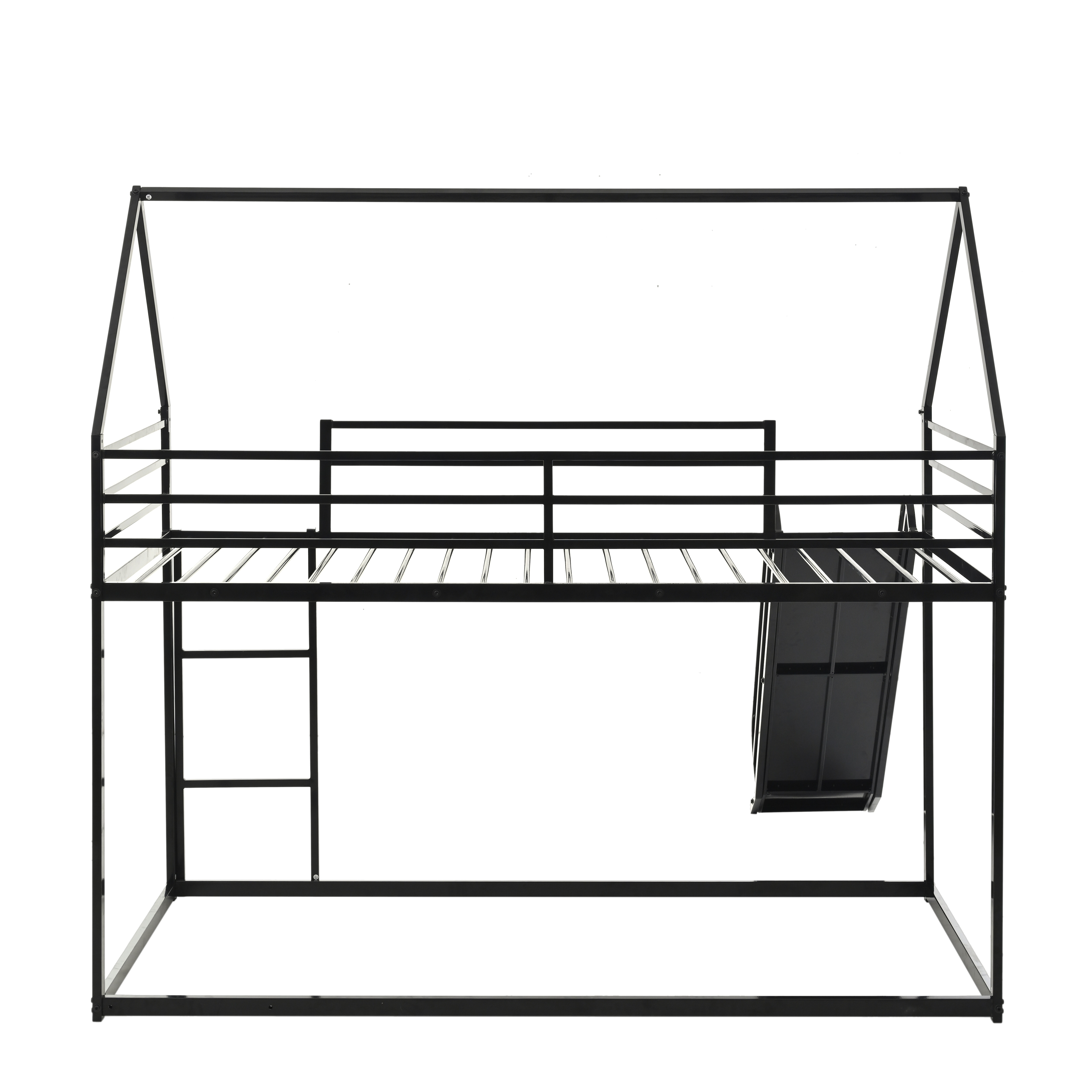 Twin Over Twin House Bed With Ladder And Slider, House Bed, Bunk Bed_voghion.com
